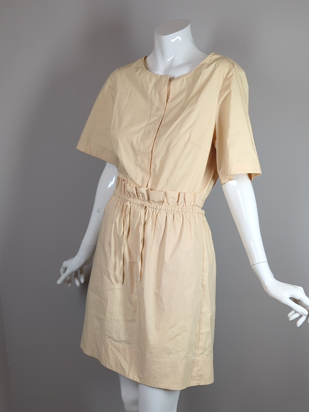 Club Monaco Pale Yellow Elastic-Waist Short Sleeve Dress Cotton 0